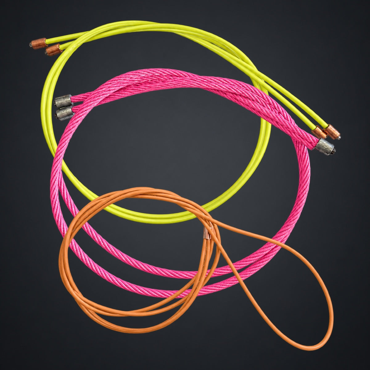 Full set of cables: Flo Yellow yoke, Pink power, Orange timing
